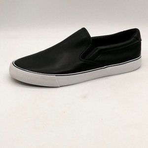 Express Mens Slip On‎ Sneaker Black Faux Leather Side Elastic Gussets Flat 8